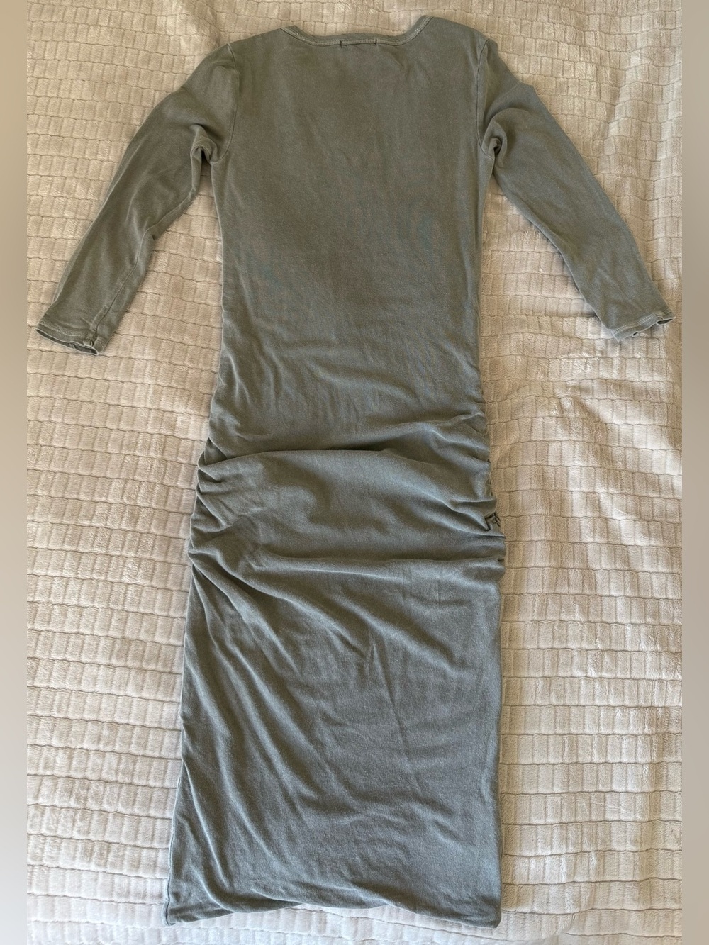 James Perse Sage Green Midi Knit Dress with Side Ruching